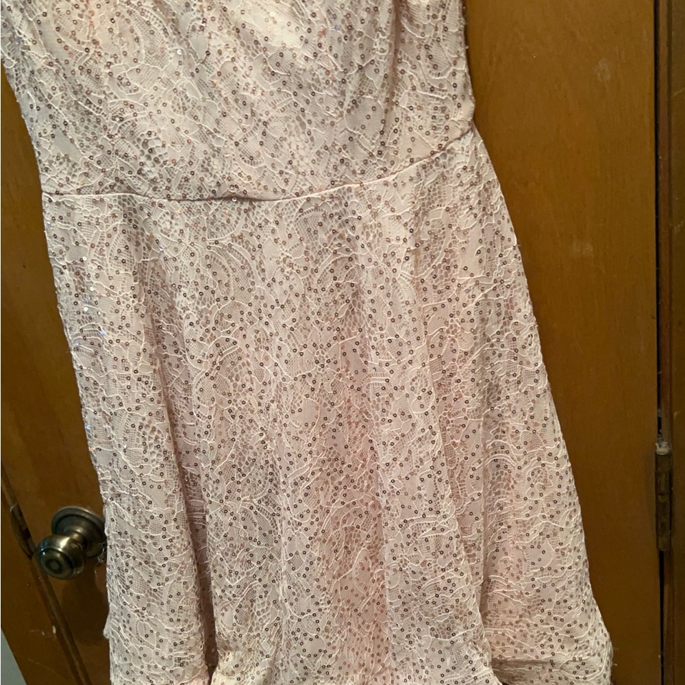 B Darlin Light Pink Lace High Low Dress